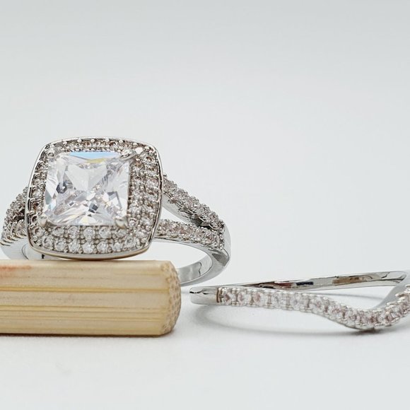 🎁Square Zircon Micro Pave 925 Sterling Silver Plated Wedding RingUNVN12176 - Picture 8 of 10